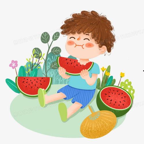 吃瓜图片手绘,手绘描绘的夏日吃瓜时光